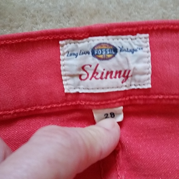 FOSSIL RED 5 POCKET Skinny JEANS..EUC - Picture 4 of 5